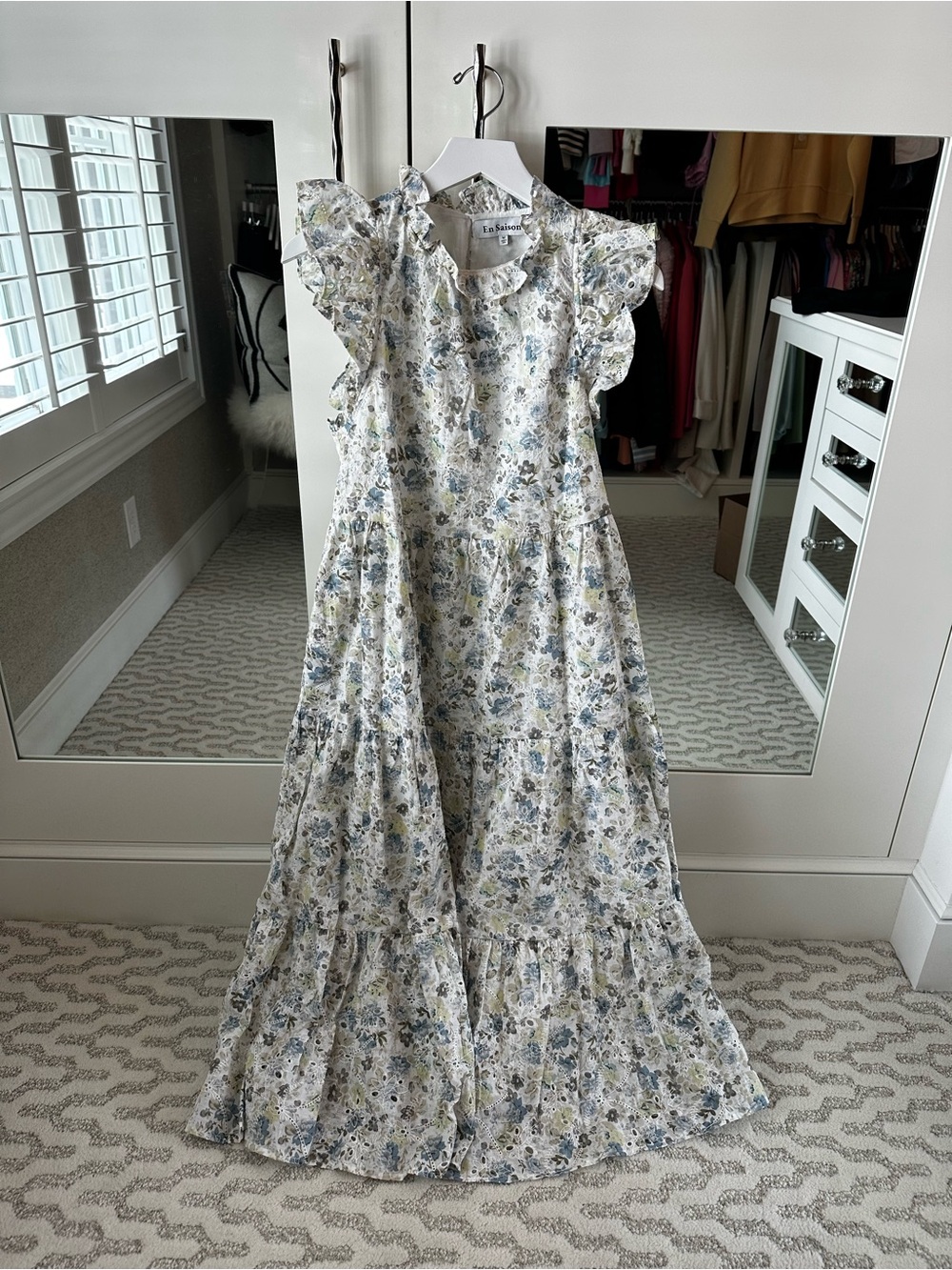 En Saison White and Blue Floral Tiered Maxi Dress